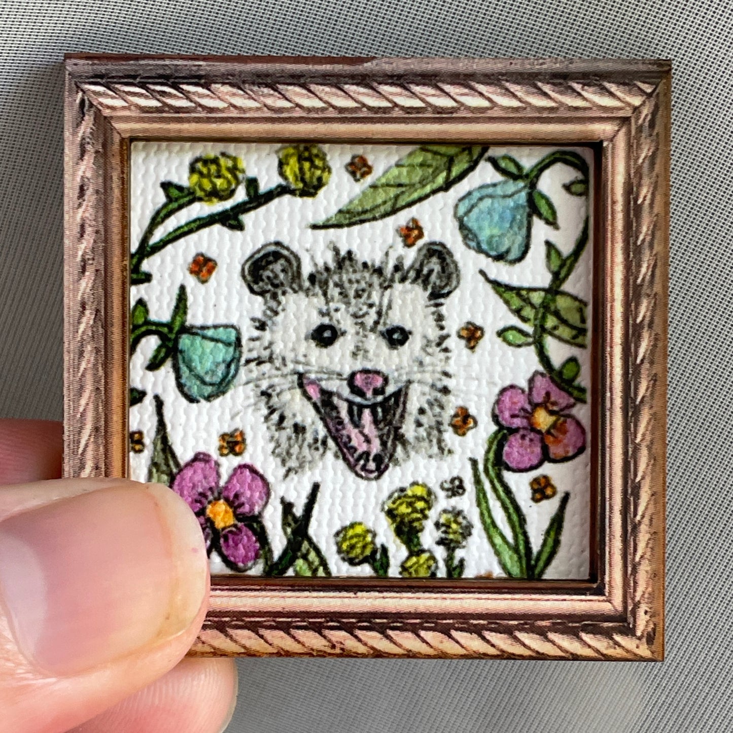 Floral Possum Canvas Print Framed Magnet Tiny Art