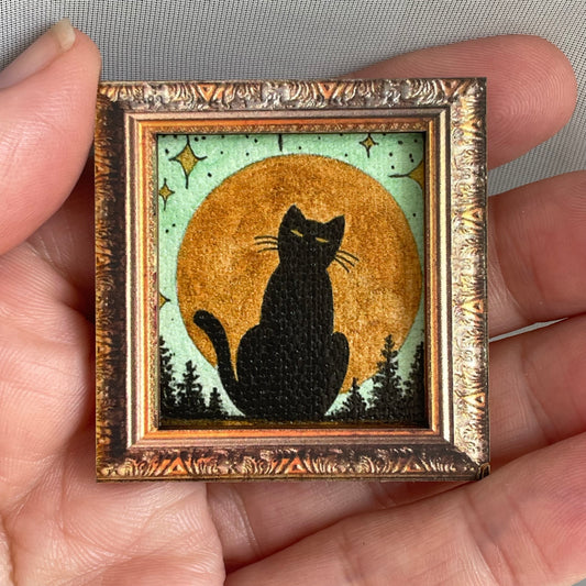Cat and Moon Framed Magnet Tiny Art