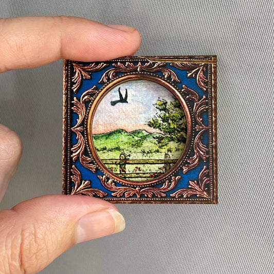 Serene Mountainscape Framed Magnet Tiny Art