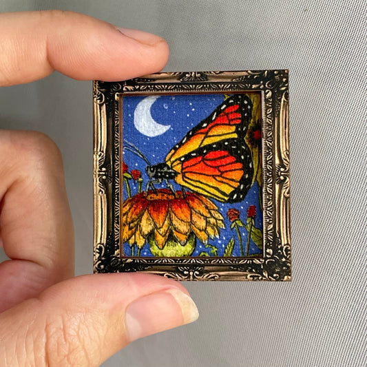 Butterfly on Flower Canvas Print Framed Magnet Tiny Art