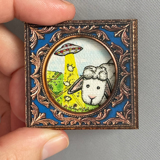 Sheep Abduction Framed Magnet Tiny Art