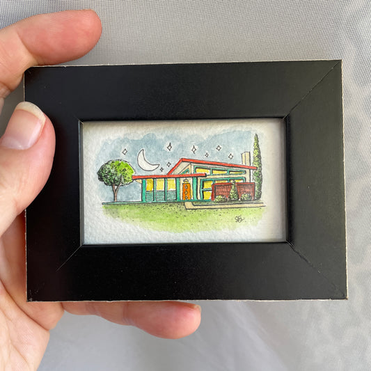 Mid-Century Home Tiny Art Watercolor Painting