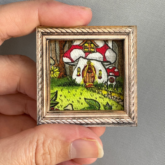 Mushroom Home In Forest Framed Magnet Tiny Art