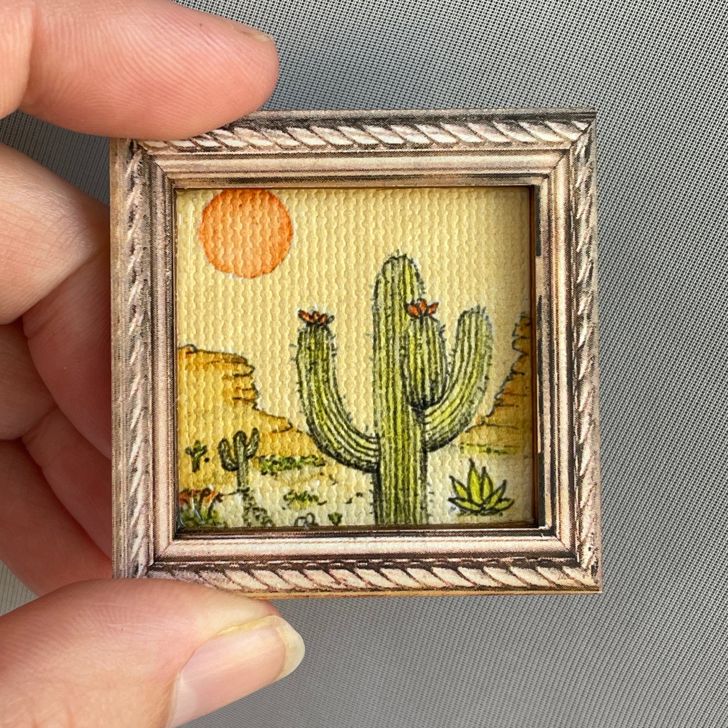 Desert Cactus Canvas Print Framed Magnet Tiny Art