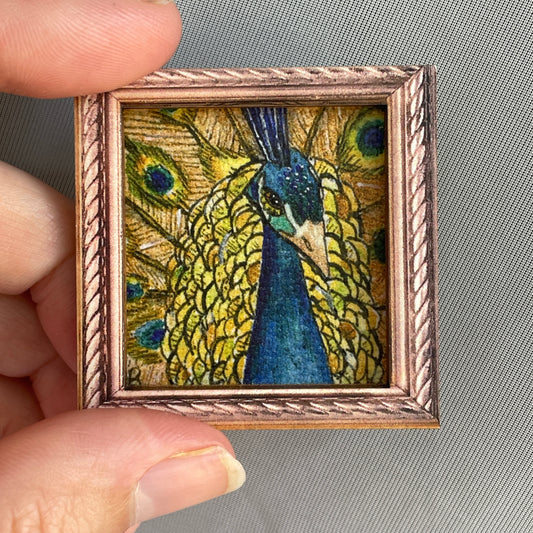 Golden Peacock Framed Magnet Tiny Art