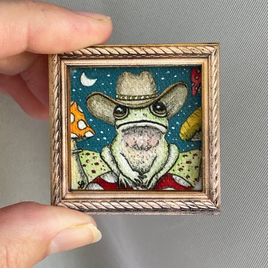 Cowboy Frog Canvas Print Framed Magnet Tiny Art