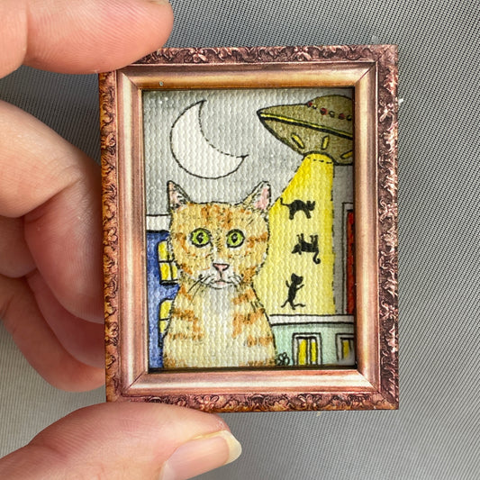 Cat Abduction Canvas Print Framed Magnet Tiny Art