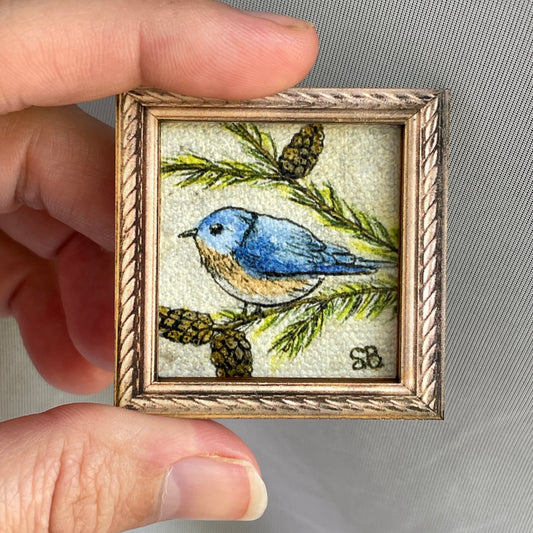 Round Little Bird Canvas Print Framed Magnet Tiny Art