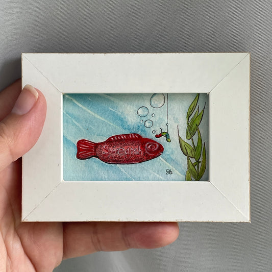 Swedish Fish Original Tiny Art Watercolor Painting
