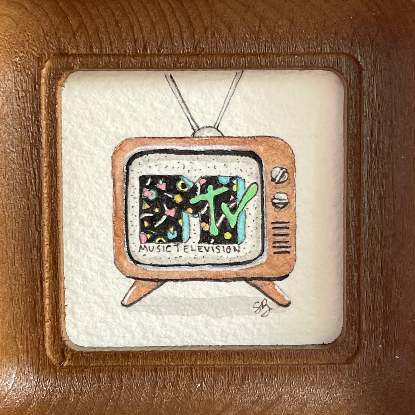 Vintage MTV Tiny Art Original Watercolor Painting