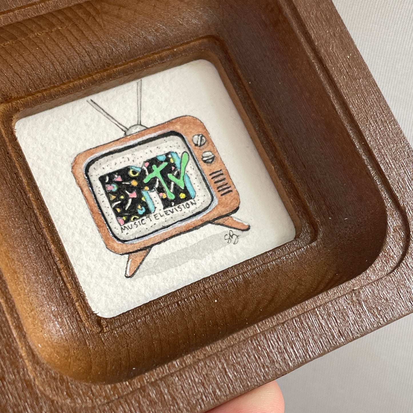 Vintage MTV Tiny Art Original Watercolor Painting