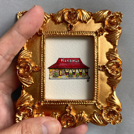 Retro Pizza Hut Tiny Art Original Watercolor Painting
