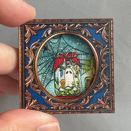 Ghost in Jar Framed Magnet Tiny Art