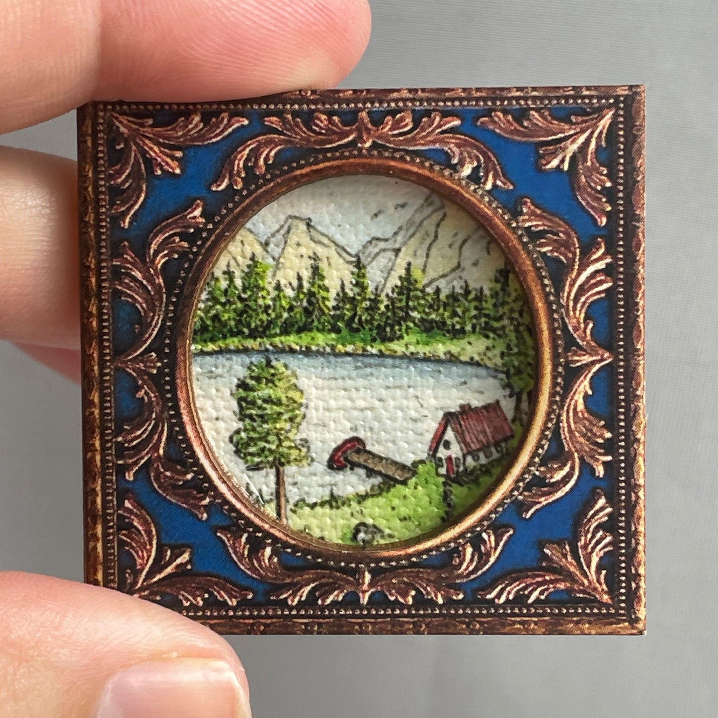 Lakeside Cabin Framed Magnet Tiny Art