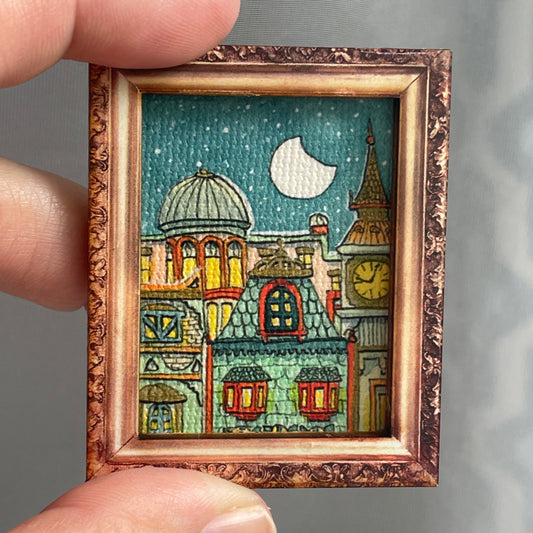 Ornate Cityscape Canvas Print Framed Magnet Tiny Art