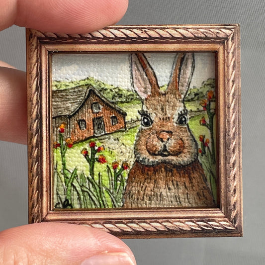 Bunny and Barn Framed Magnet Tiny Art