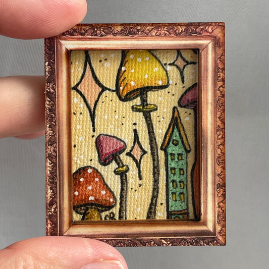 Mushrooms Over Home Canvas Print Framed Magnet Tiny Art