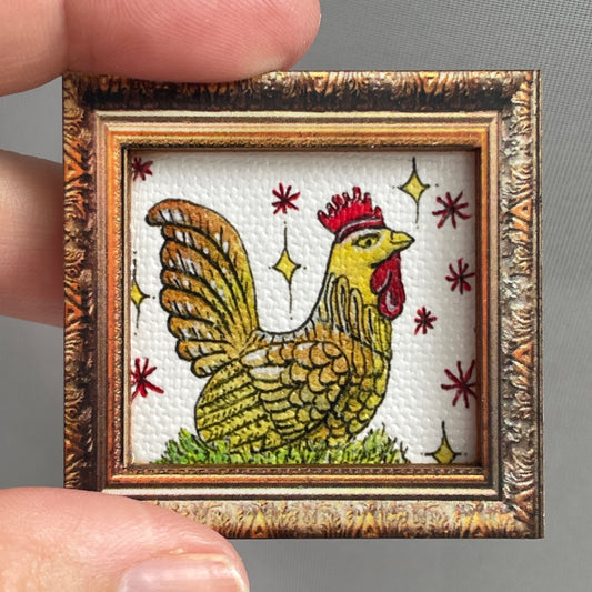 Hen and Stars Framed Magnet Tiny Art