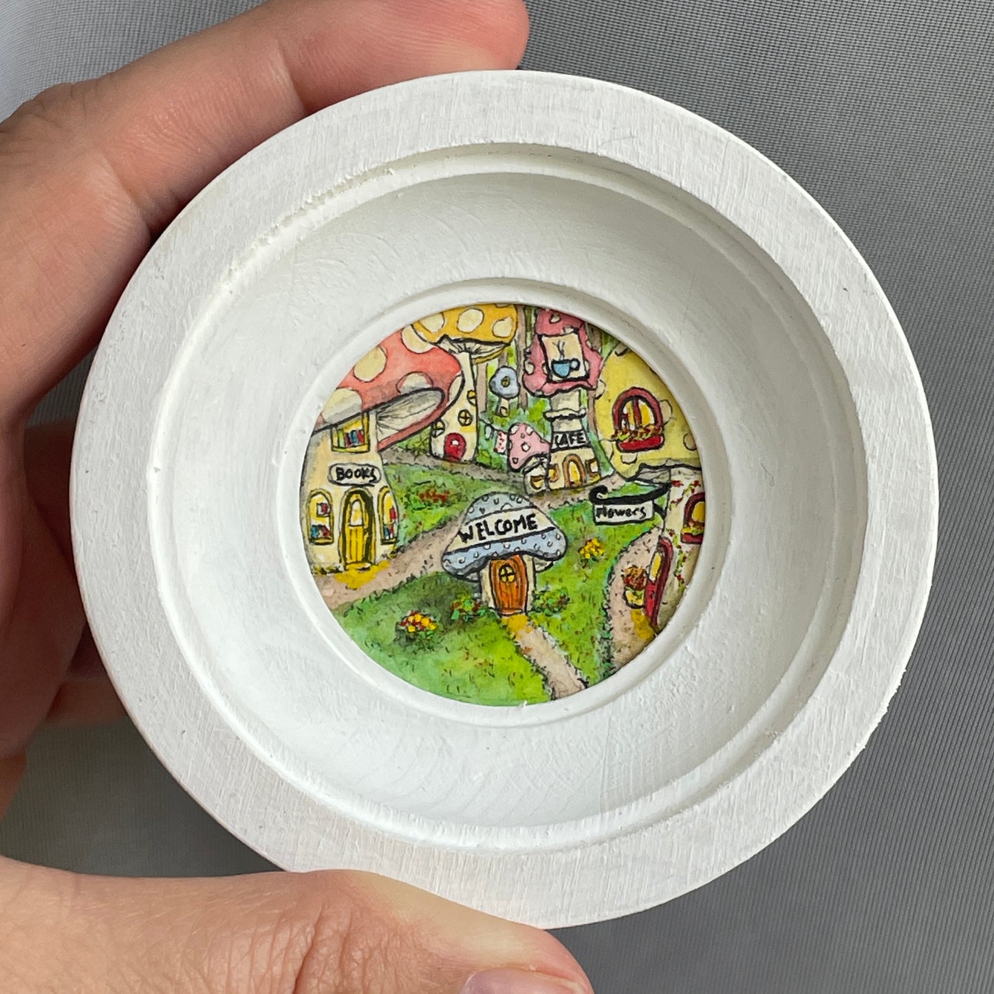 Mushroom Village Tiny Art Original Watercolor Painting