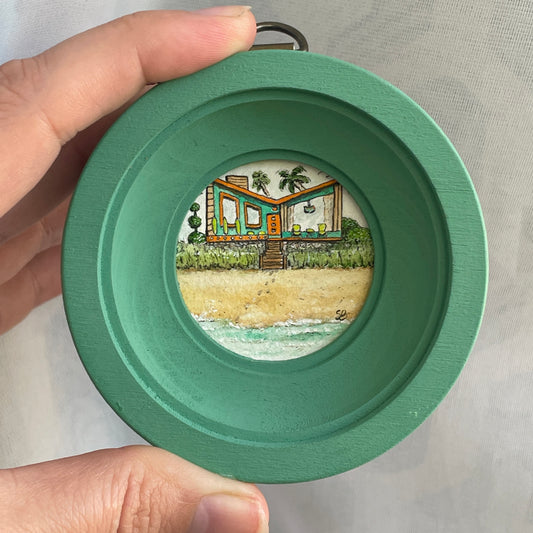 Mid-century Beach House Tiny Art Original Watercolor Painting