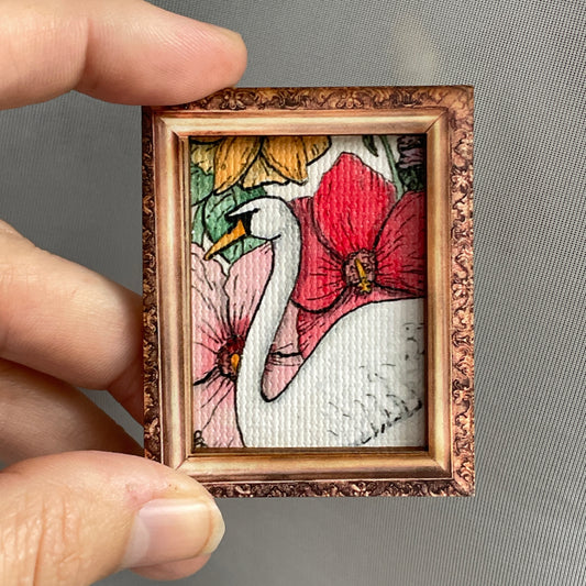 Swan With Flowers Canvas Print Framed Magnet Tiny Art