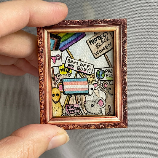 Protest Mice Framed Canvas Print Magnet Tiny Art