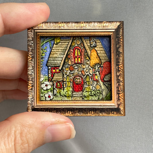 Stony Cottage With Mushrooms Framed Canvas Print Magnet Tiny Art