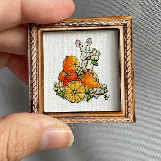 Mouse On Oranges Canvas Print Framed Magnet Tiny Art