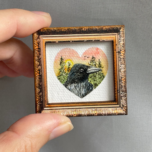 Crow In Heart Framed Canvas Print Magnet Tiny Art