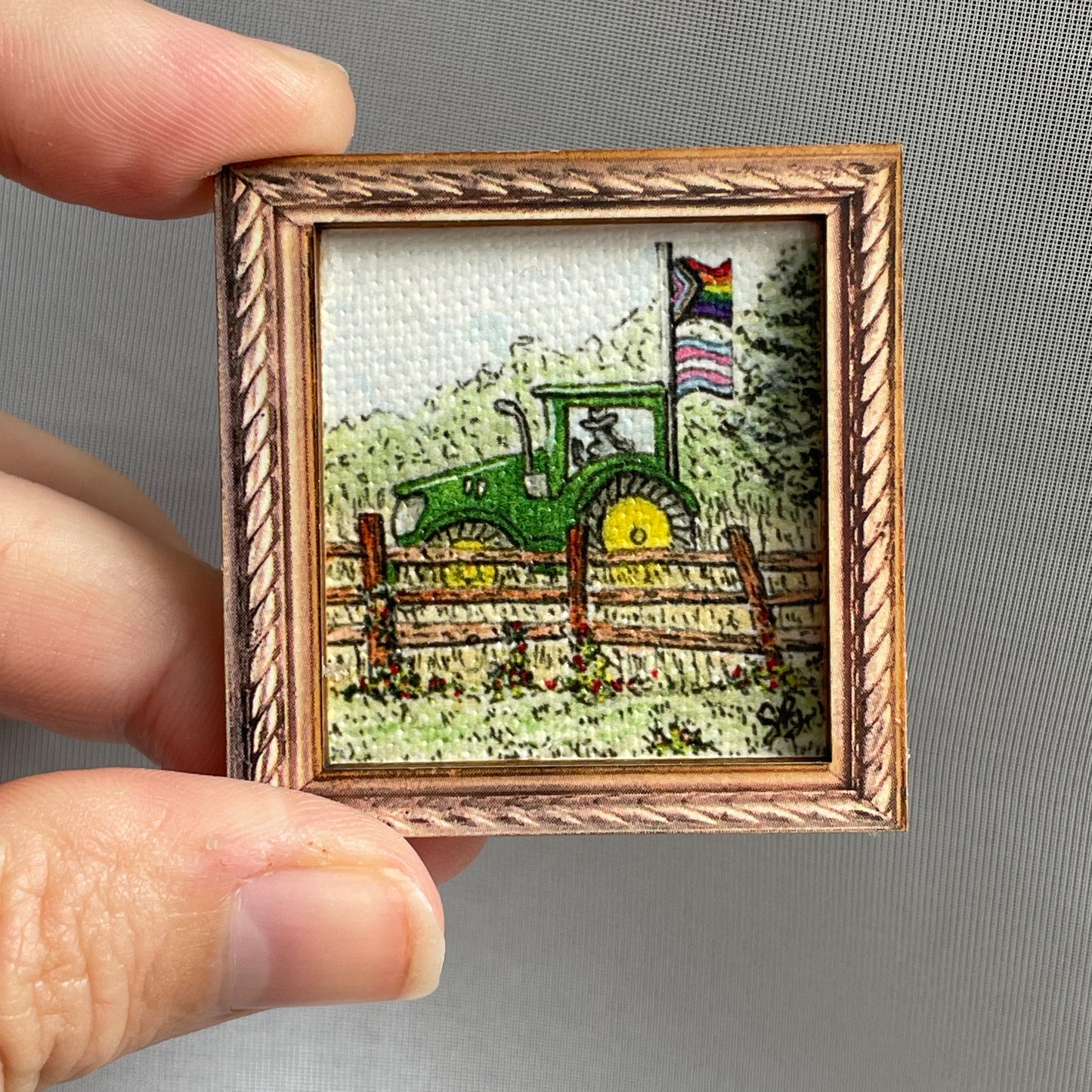 Pride Tractor Canvas Print Framed Magnet Tiny Art