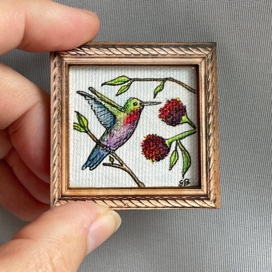 Hummingbird Canvas Print Framed Magnet Tiny Art