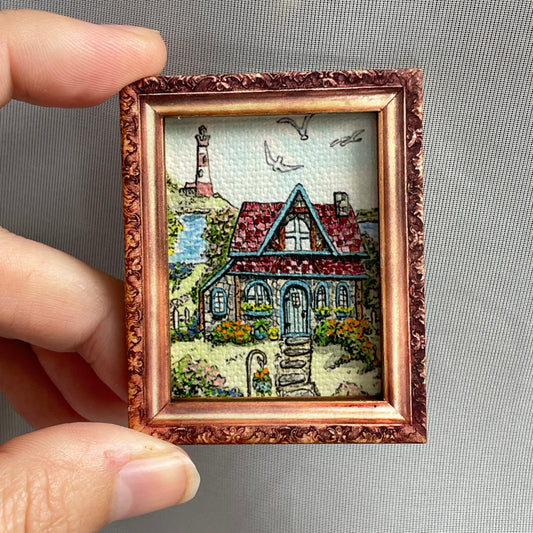 Seaside Cottage Framed Canvas Print Magnet Tiny Art