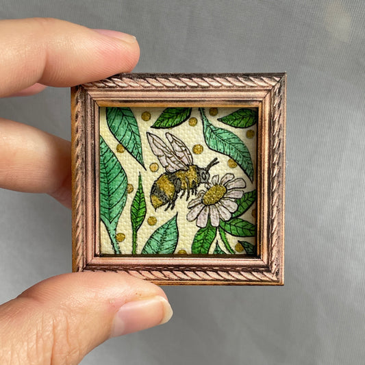 Bumble Bee On Flower Canvas Print Framed Magnet Tiny Art