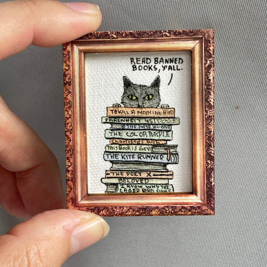 Banned Books Kitty Canvas Print Framed Magnet Tiny Art