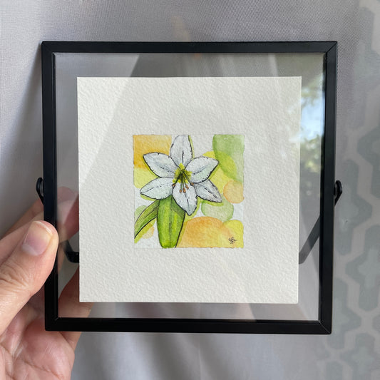 Lily and Circles Tiny Art Original Watercolor Painting
