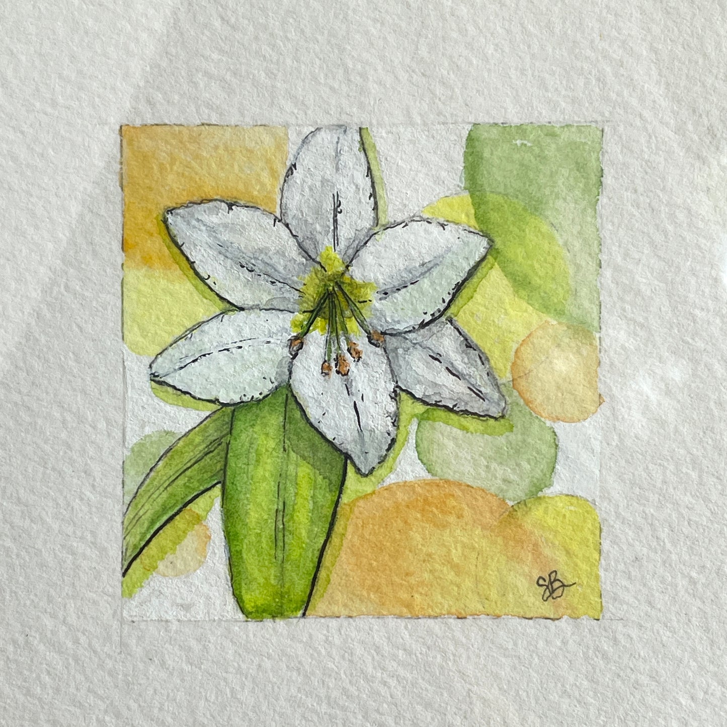 Lily and Circles Tiny Art Original Watercolor Painting