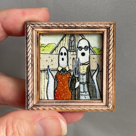 American Gothic Ghosts Canvas Print Framed Magnet Tiny Art