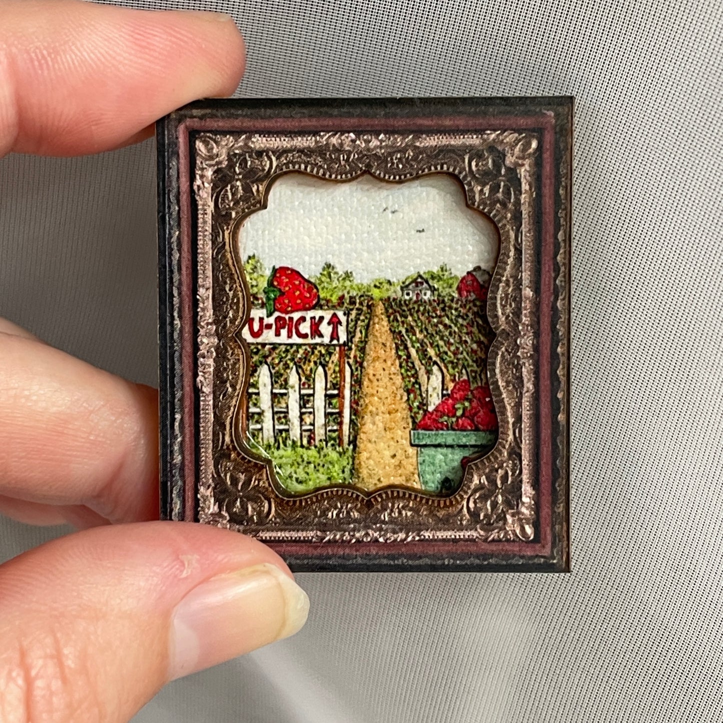 Strawberry Field Framed Canvas Print Magnet Tiny Art