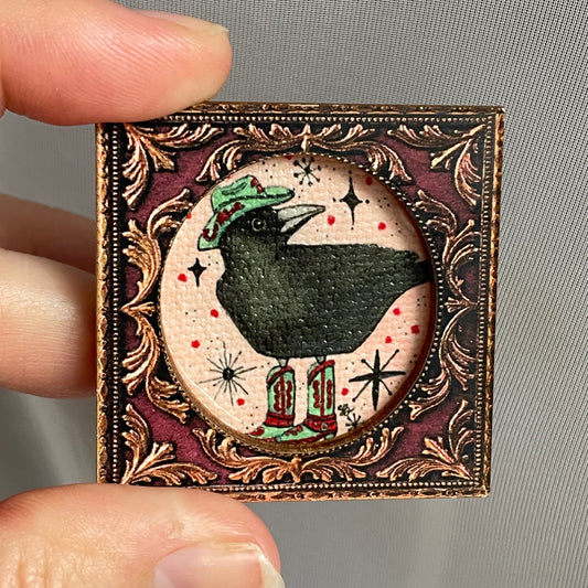 Yee-Caw Cowgirl Crow Magnet Framed Canvas Print Magnet Tiny Art