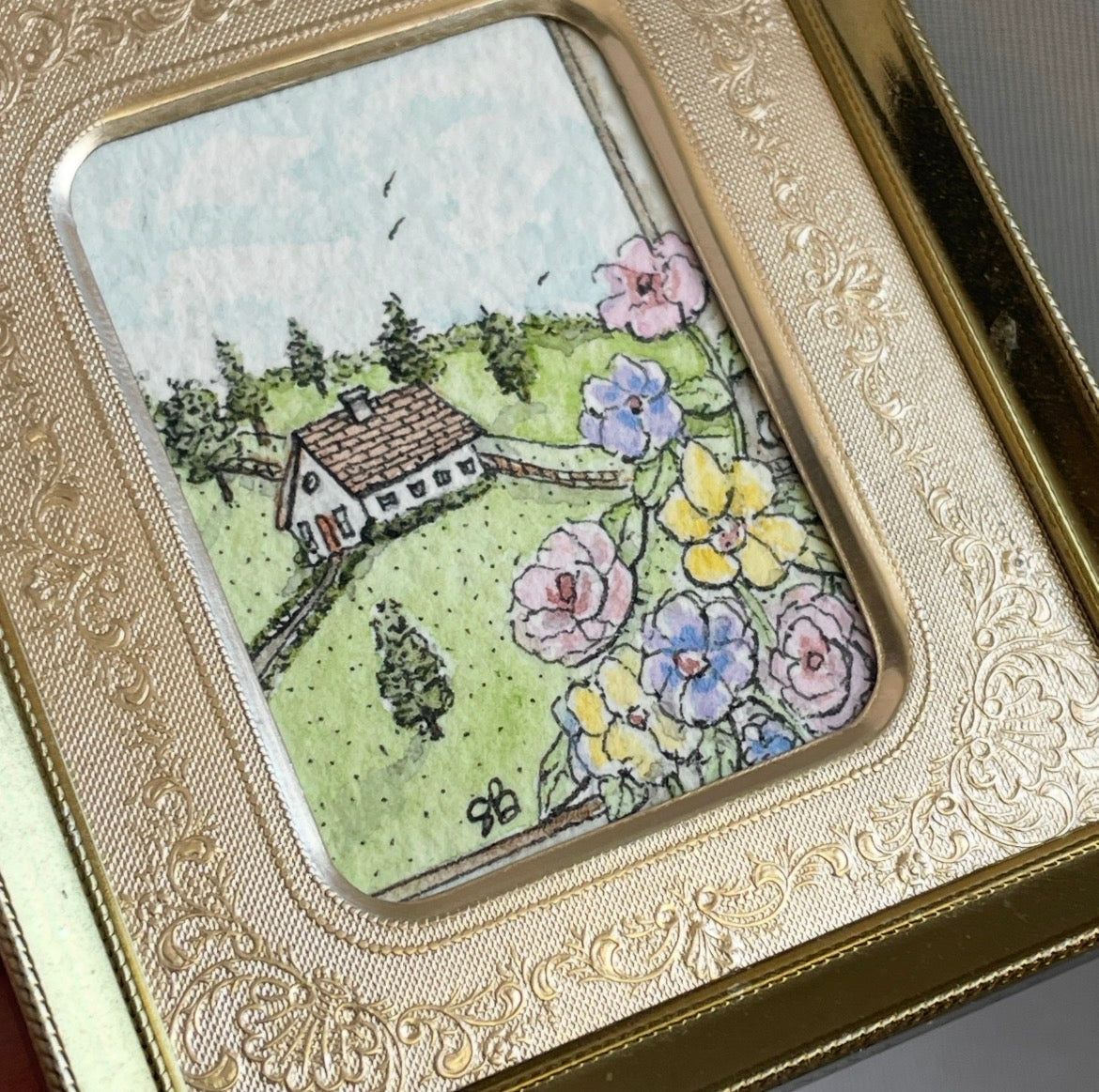 View From Window Original Tiny Art Watercolor Painting