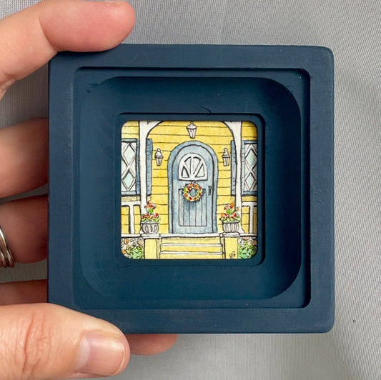 Yellow Cottage Porch Tiny Art Original Watercolor Painting