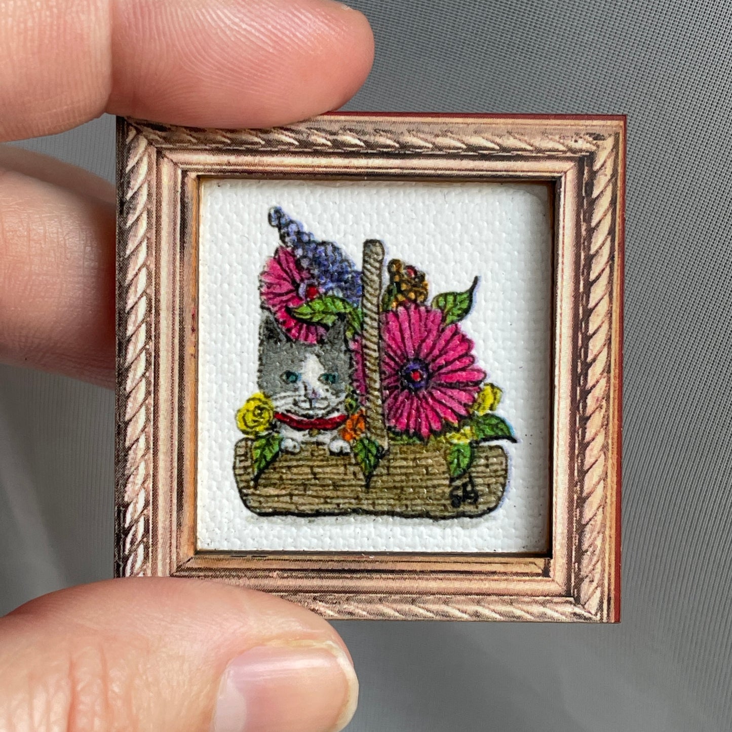 Kitten In Flower Basket Canvas Print Framed Magnet Tiny Art