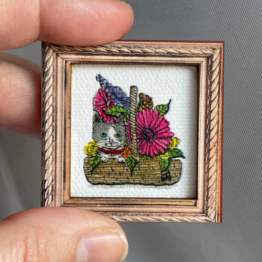 Kitten In Flower Basket Canvas Print Framed Magnet Tiny Art