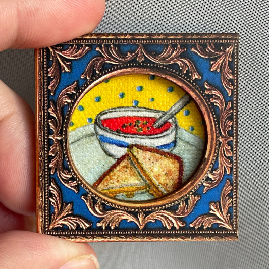 Grilled Cheese and Tomato Soup Framed Canvas Print Magnet Tiny Art