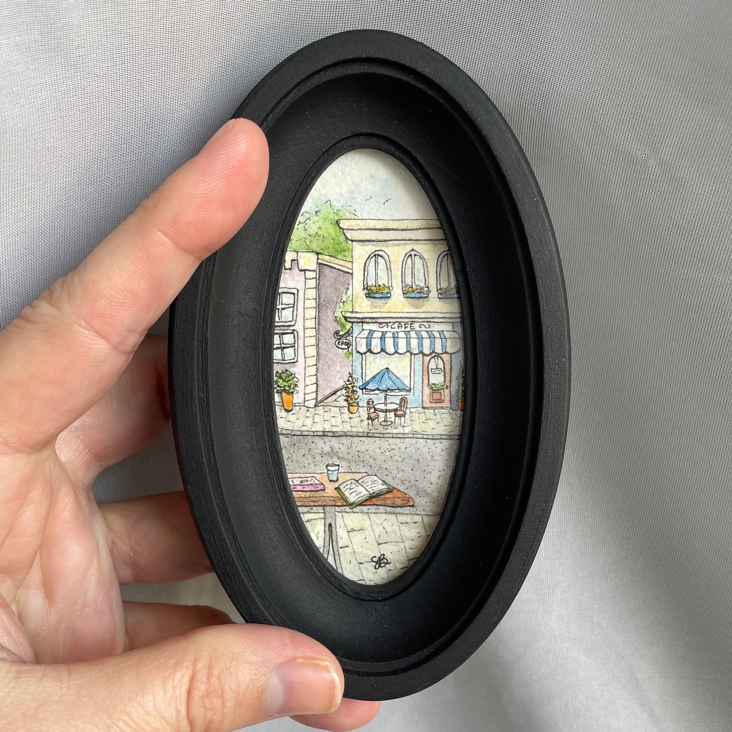 View of Cafe Tiny Art Original Watercolor Painting