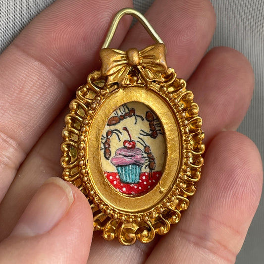 Ants Around Cupcake TEENY Art Original Watercolor Painting