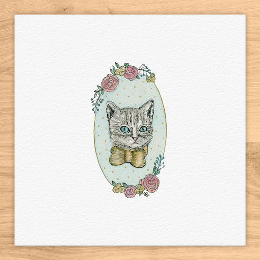 Kitten Portrait Tiny Art Watercolor Print