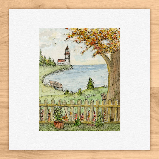 Lighthouse Landscape Tiny Art Watercolor Print