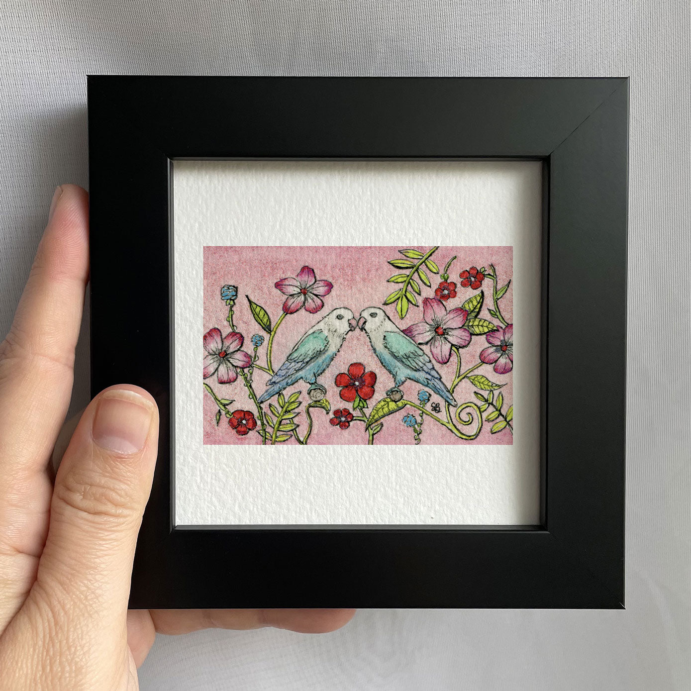 Love Birds Tiny Art Watercolor Print