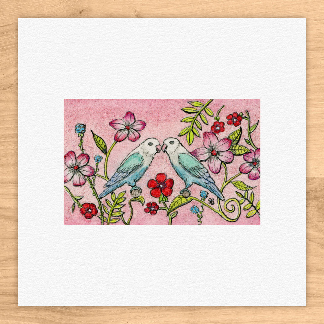 Love Birds Tiny Art Watercolor Print